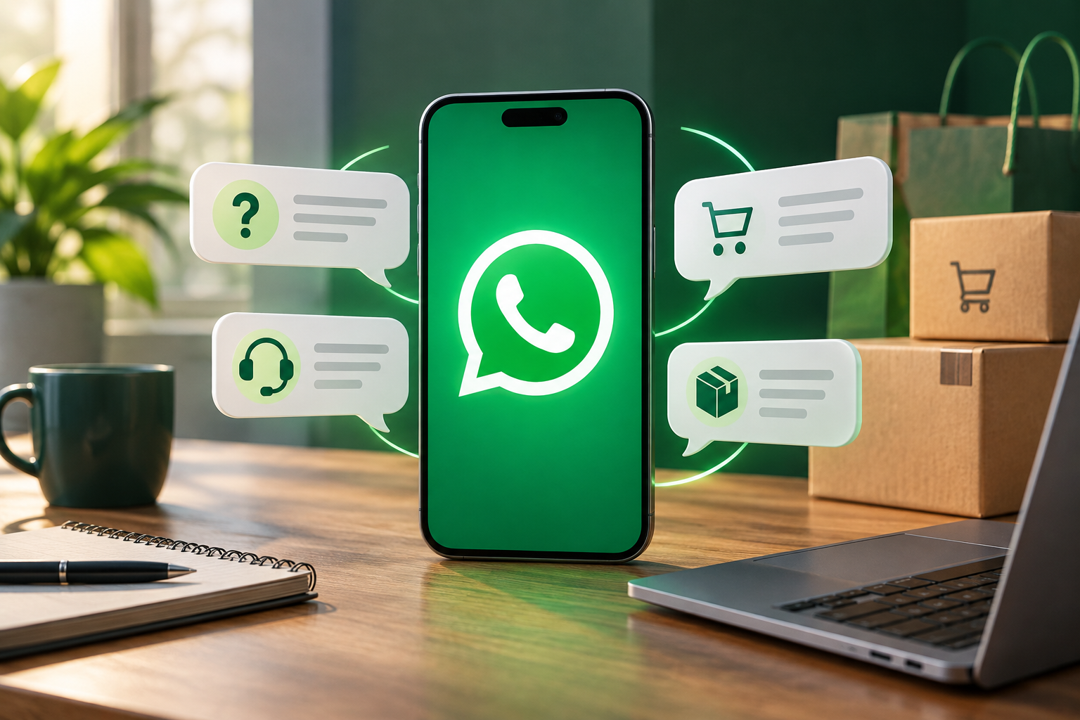 Ilustração gerada por IA sobre: WhatsApp reúne atendimento e vendas e amplia seu peso na relação com clientes